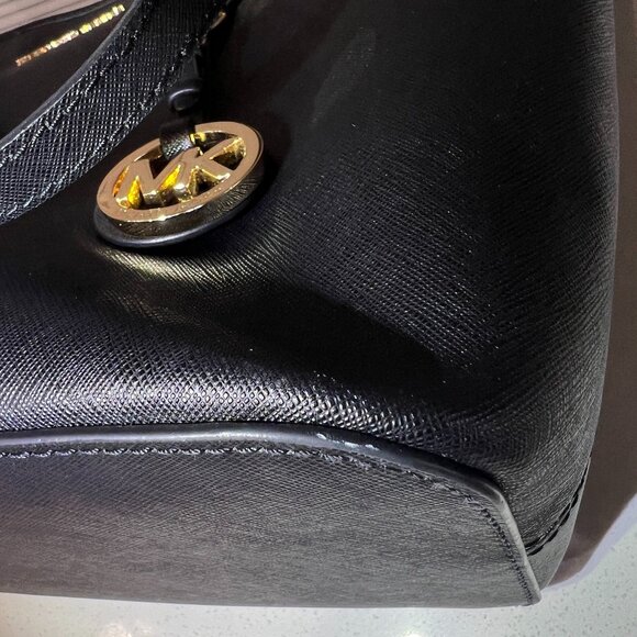 Authentic Michael Kors Jet Set Travel Saffiano Leather Top-Zip Tote Bag Black - Picture 7 of 15